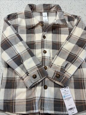 Carter's Cream, Brown & Gray Plaid Kids Button-Up Shacket
